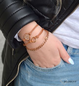 Bransoletka damska Fossil w różowym złocie pancerka na sznurku JF01484791✓Skórzane Bransoletki Damskie w Sklepie z Biżuterią✓Eleganckie Bransoletki dla Kobie (2).JPG