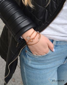 Bransoletka damska Fossil w różowym złocie pancerka na sznurku JF01484791✓Skórzane Bransoletki Damskie w Sklepie z Biżuterią✓Eleganckie Bransoletki dla Kobie (3).JPG