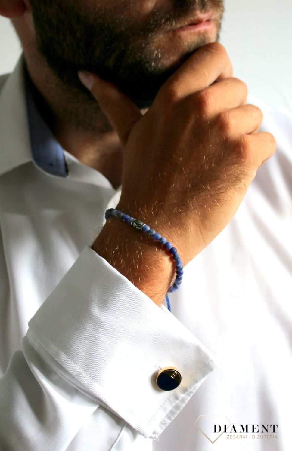 Bransoletka męska FOSSIL niebieskie koraliki JF02888040.jpg