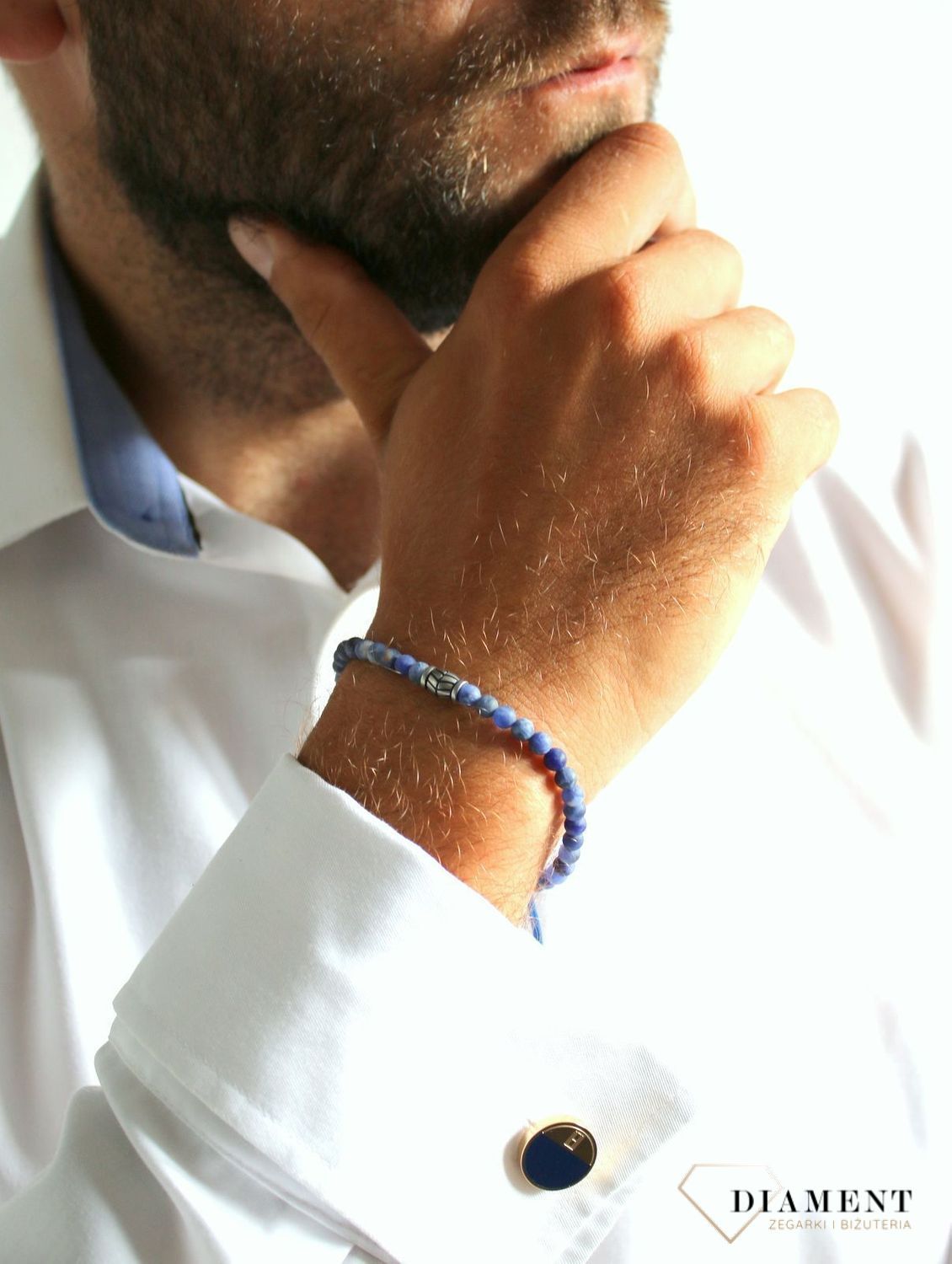 Bransoletka męska FOSSIL niebieskie koraliki JF02888040.jpg