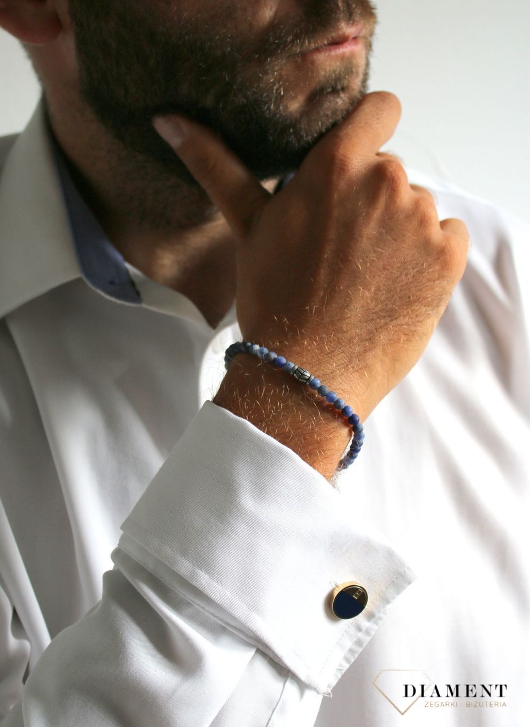 Bransoletka męska FOSSIL niebieskie koraliki JF02888040.jpg