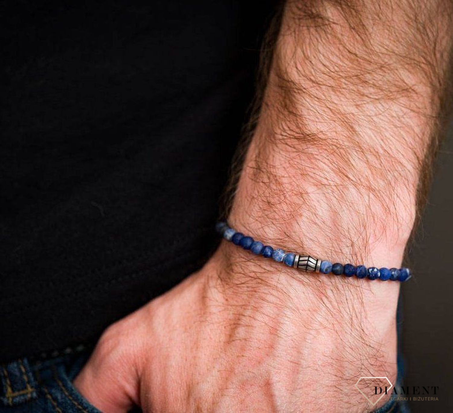 Bransoletka męska FOSSIL niebieskie koraliki JF02888040.jpg