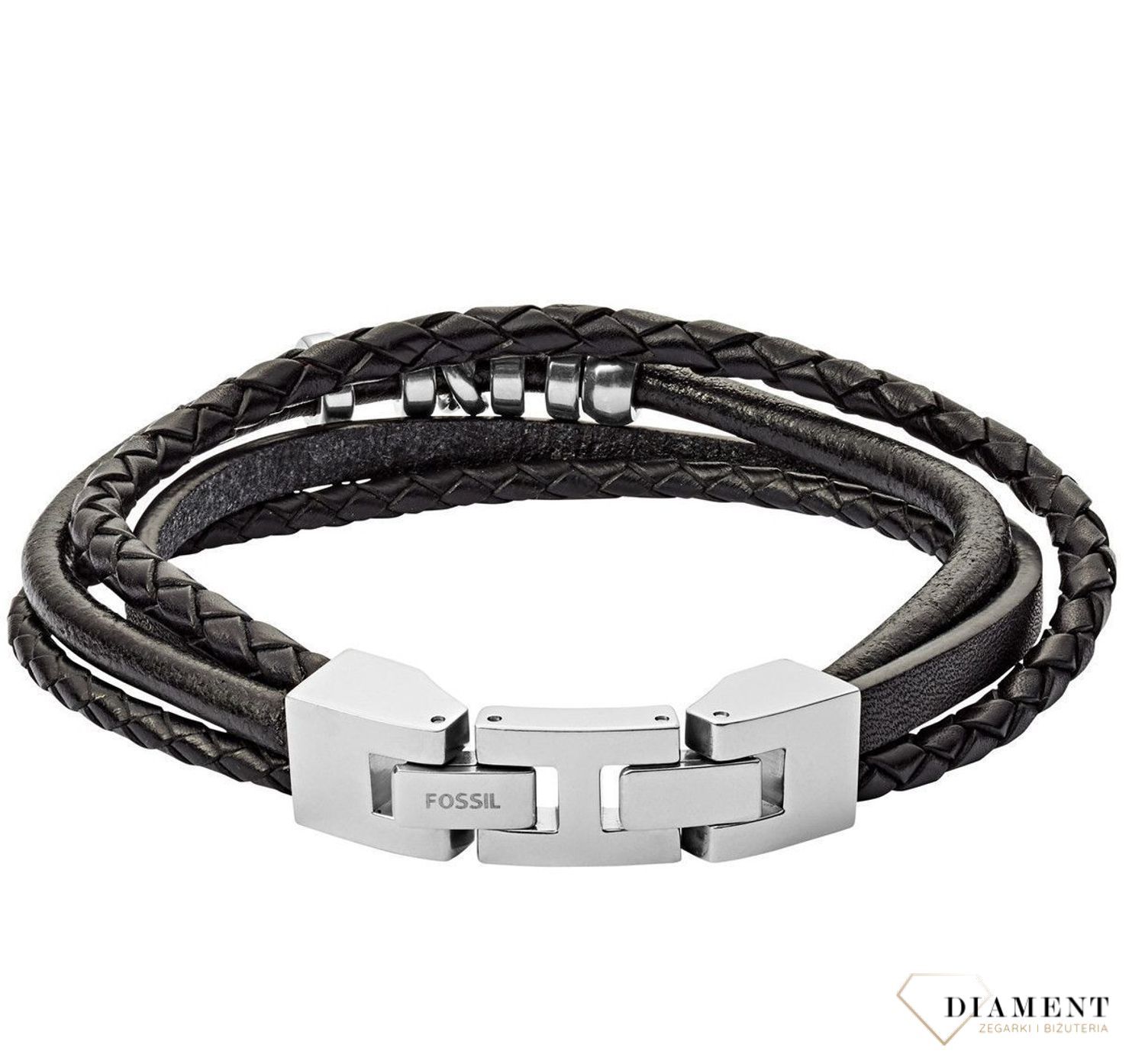 bransoletka męska fossil to czarna skórzana bransoletka na męską rękę JF03183040.jpg