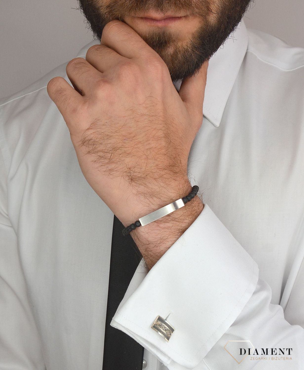 Bransoletka męska FOSSIL lawa wulkaniczna JF03247040. Bransoletka męska Fossil wykonana z koralików lawy wulkanicznej. Bransoleta na sznureczku z możliwością regulacji długości (2).jpg