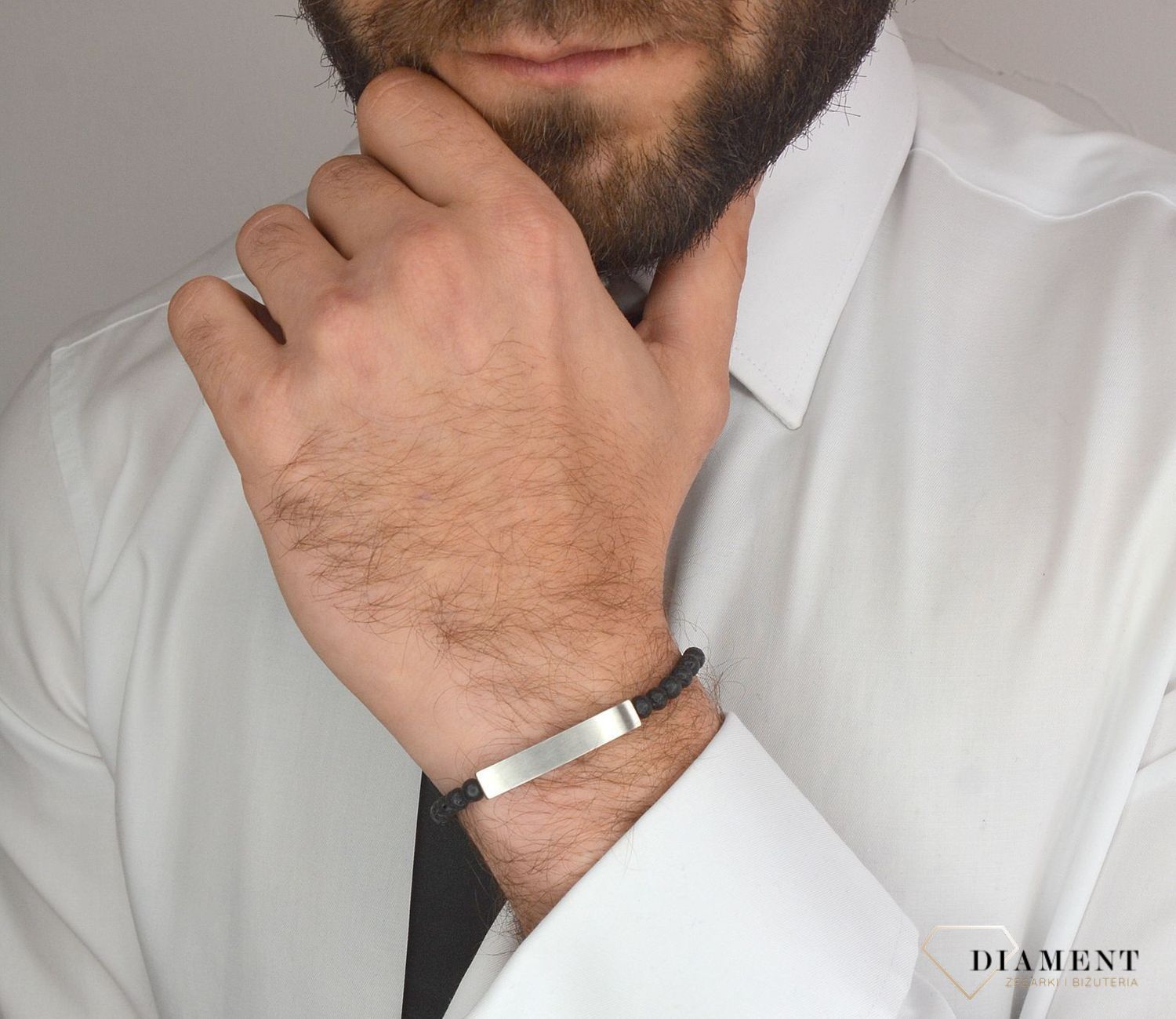 Bransoletka męska FOSSIL lawa wulkaniczna JF03247040. Bransoletka męska Fossil wykonana z koralików lawy wulkanicznej. Bransoleta na sznureczku z możliwością regulacji długości (2).jpg