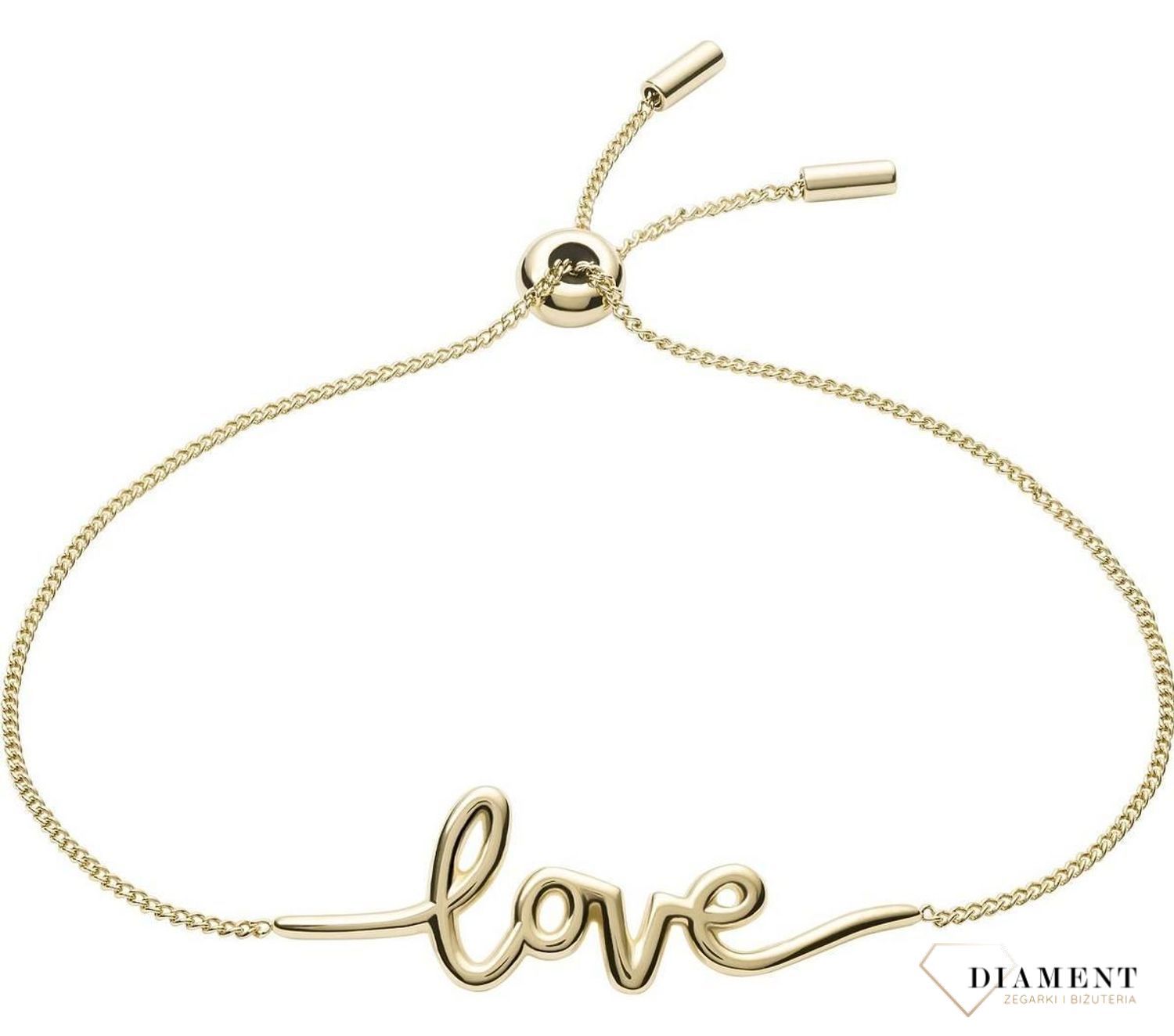 Pozłacana bransoletka z napisem Love z antyalergicznej stali marki Fossil JF0339710.jpg