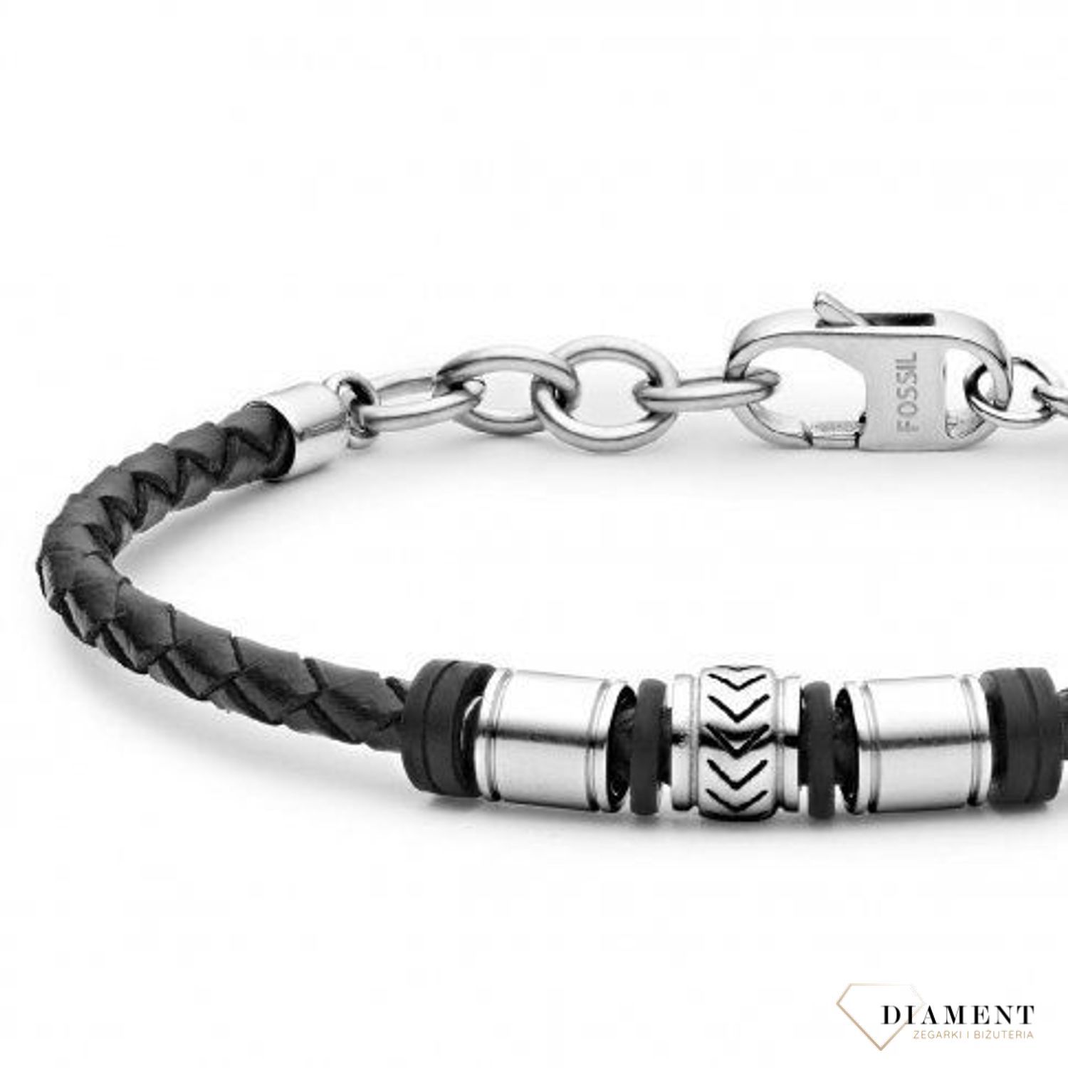 Bransoletka męska Fossil skórzana ze stalą (3).jpg