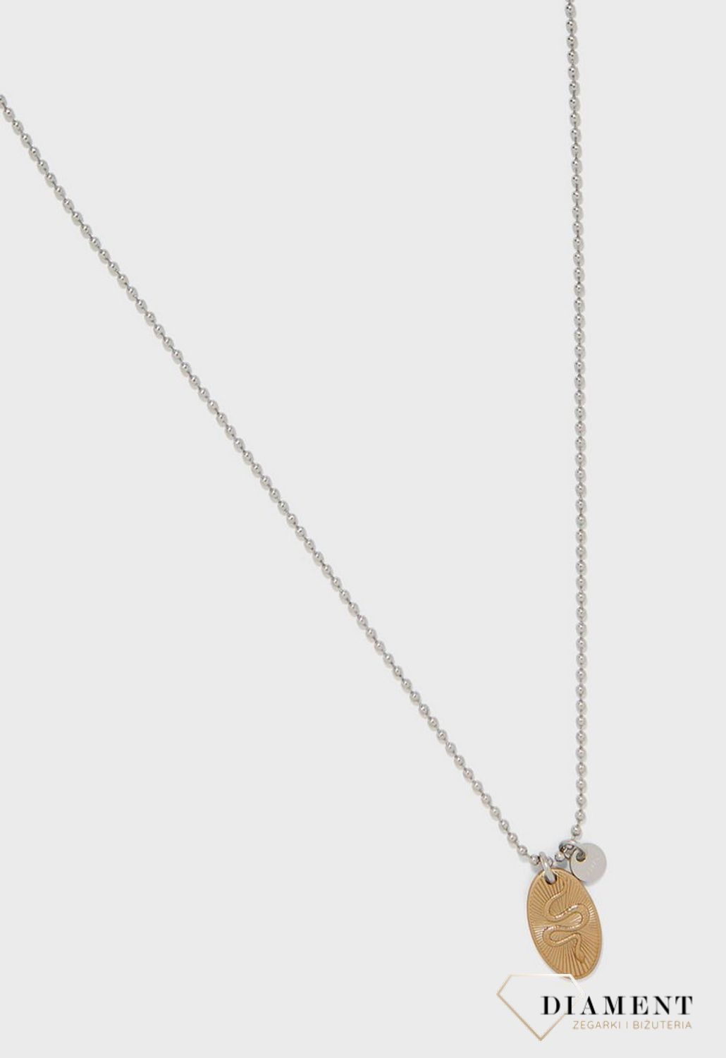 Biżuteria męska. Naszyjnik nieśmiertelnik wykonany ze stali szlachetnej. Element ozdobny w kolorze żółtego złota z motywem węża. Idealny prezent dla mężczyzny.  d (1).jpg