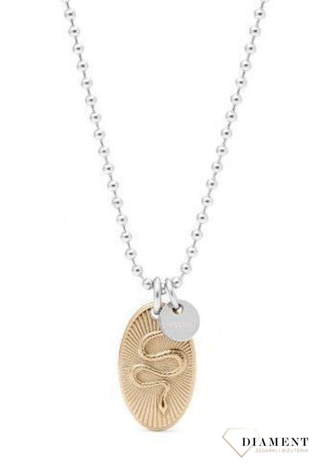 Biżuteria męska. Naszyjnik nieśmiertelnik wykonany ze stali szlachetnej. Element ozdobny w kolorze żółtego złota z motywem węża. Idealny prezent dla mężczyzny.  d (1).jpg