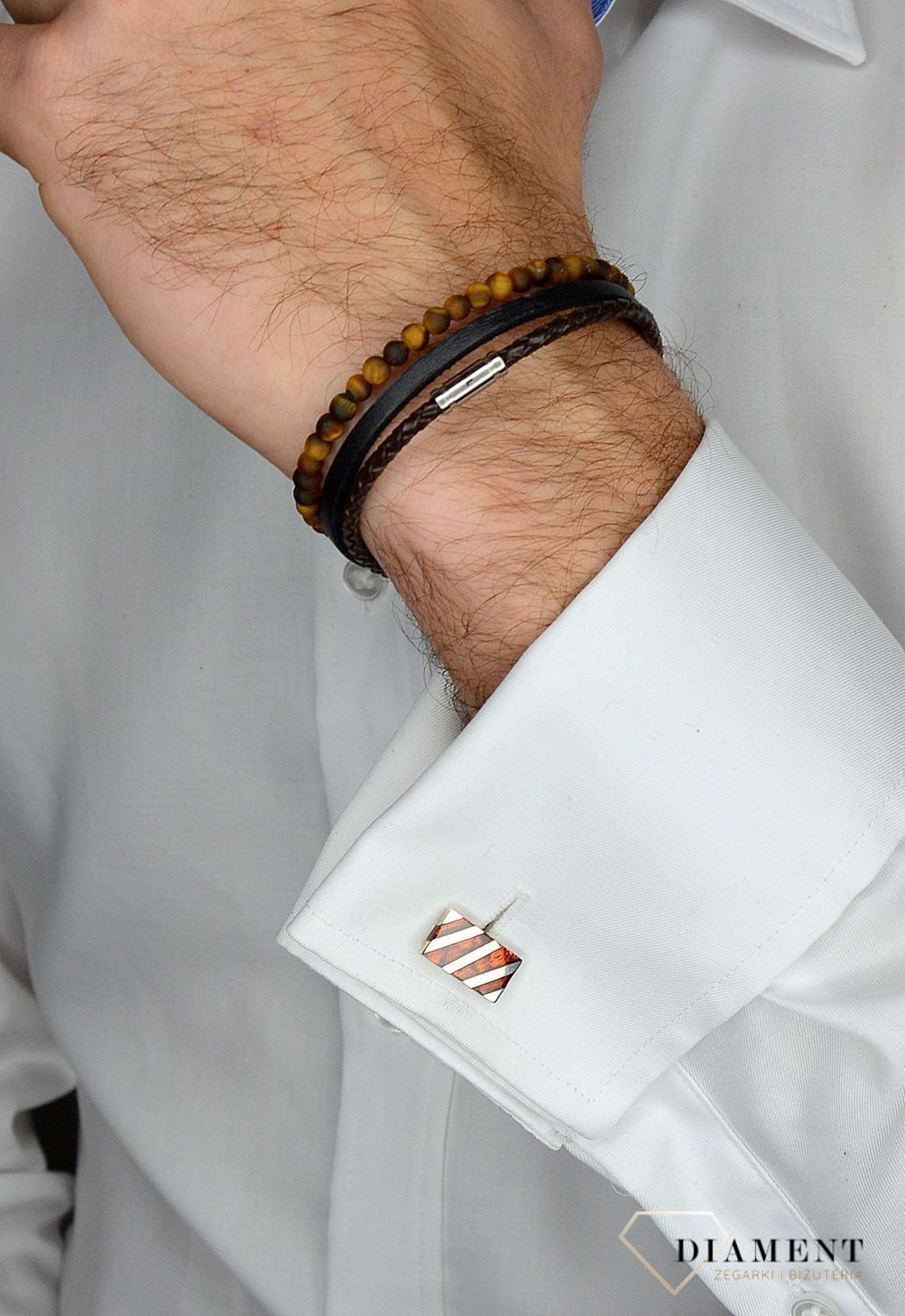 Bransoletka męska Fossil 'koralki z plecionką' JF03616040v.jpg