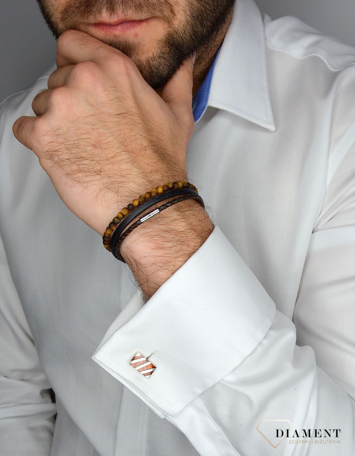 Bransoletka męska Fossil 'koralki z plecionką' JF03616040v.jpg