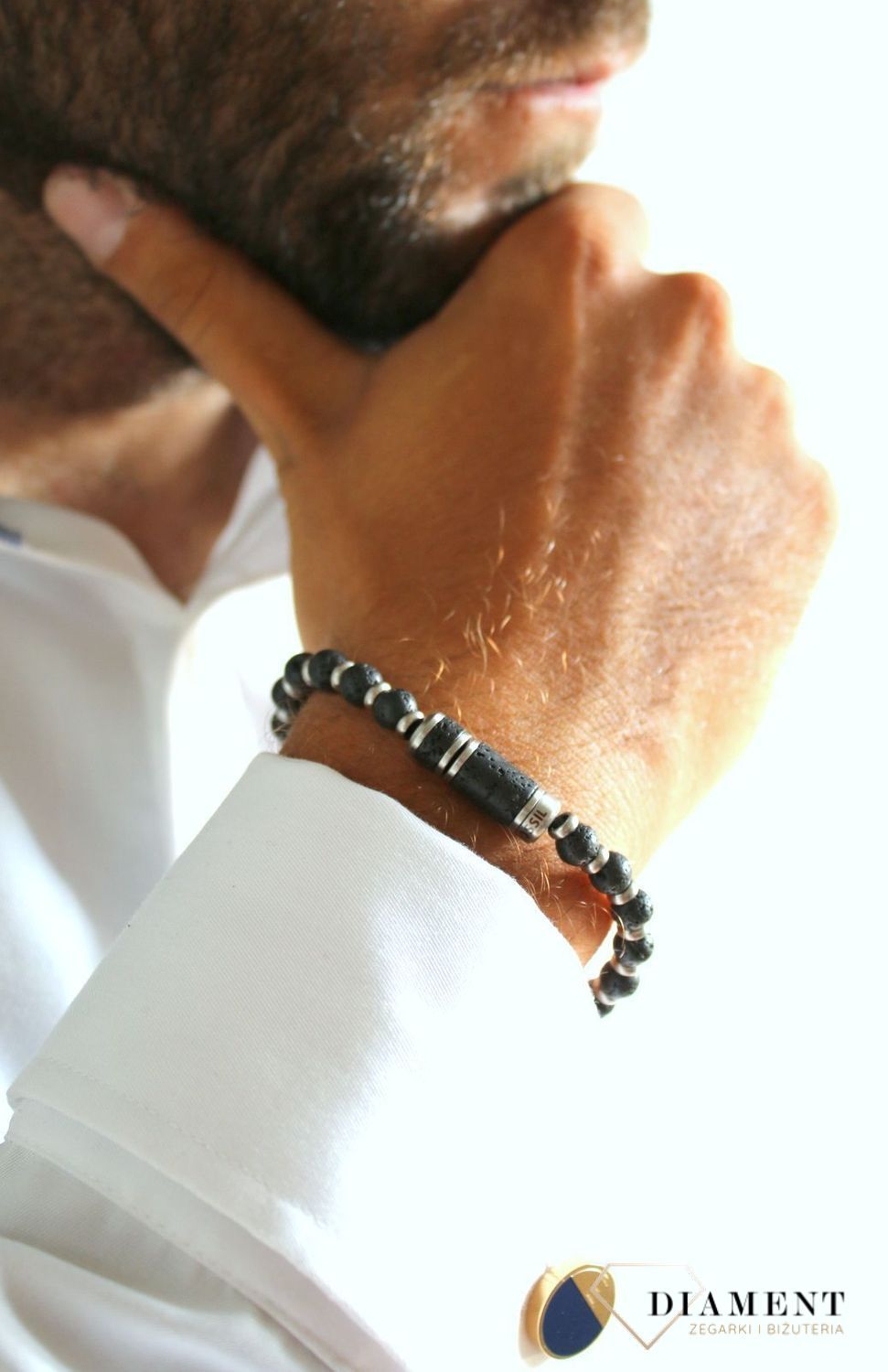 Bransoletka męska Fossil bransoletka Fossil koraliki Lawa wulkaniczna JF03688040 (2).jpg