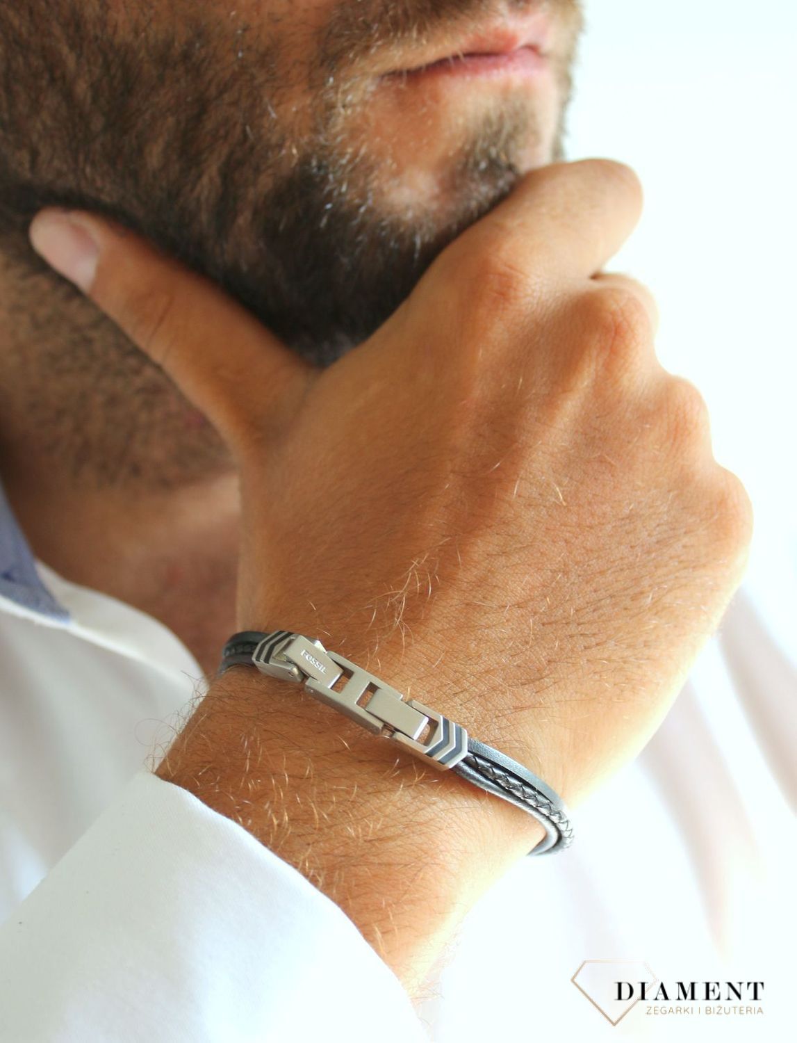 Bransoletka męska Fossil bransoletka Fossil Czarne rzemyki JF03713040.jpg