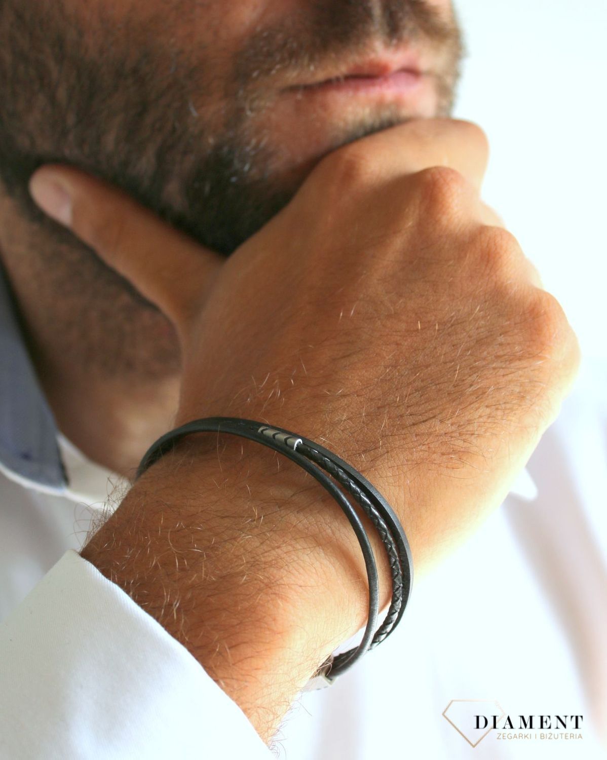 Bransoletka męska Fossil bransoletka Fossil Czarne rzemyki JF03713040.jpg