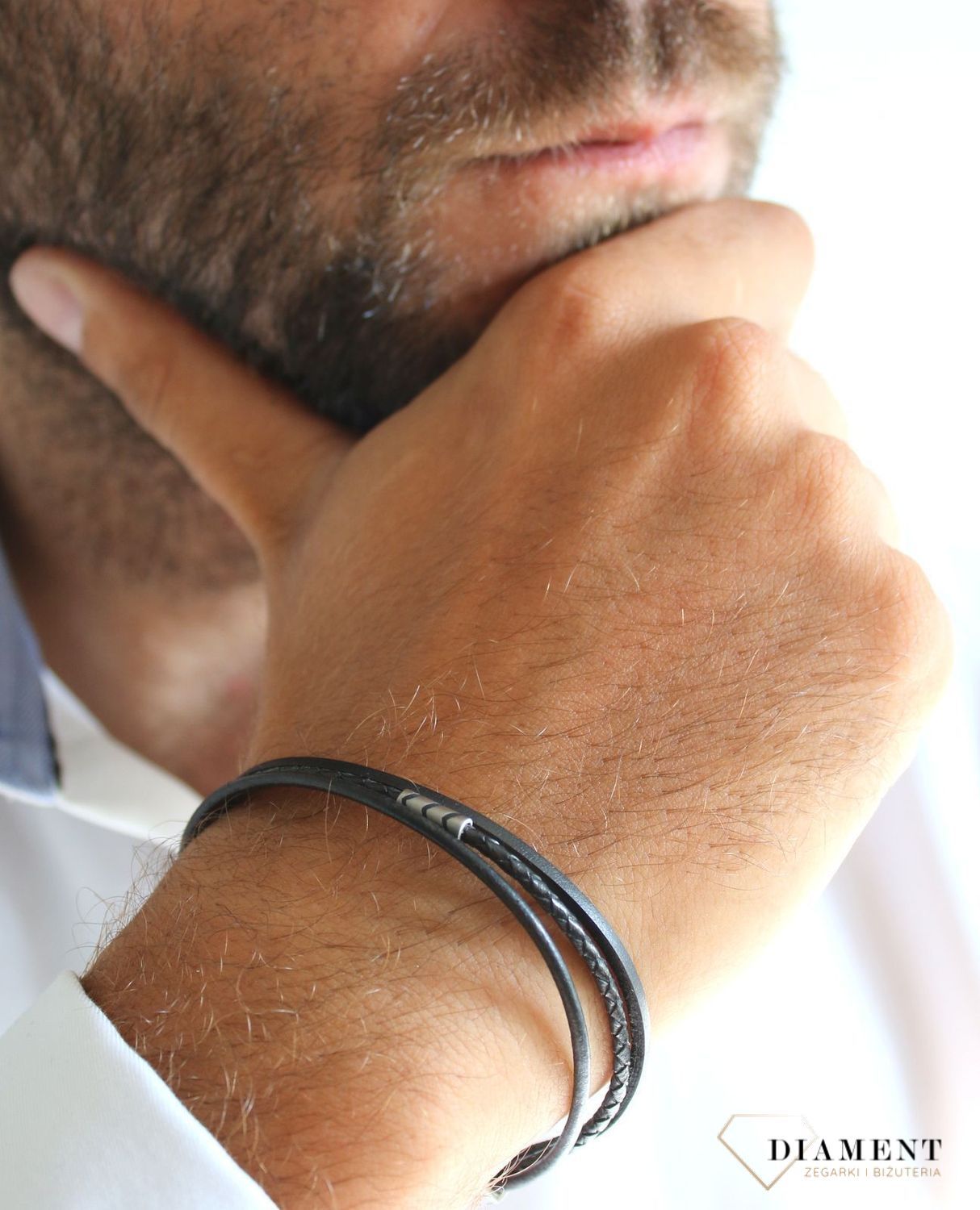 Bransoletka męska Fossil bransoletka Fossil Czarne rzemyki JF03713040.jpg