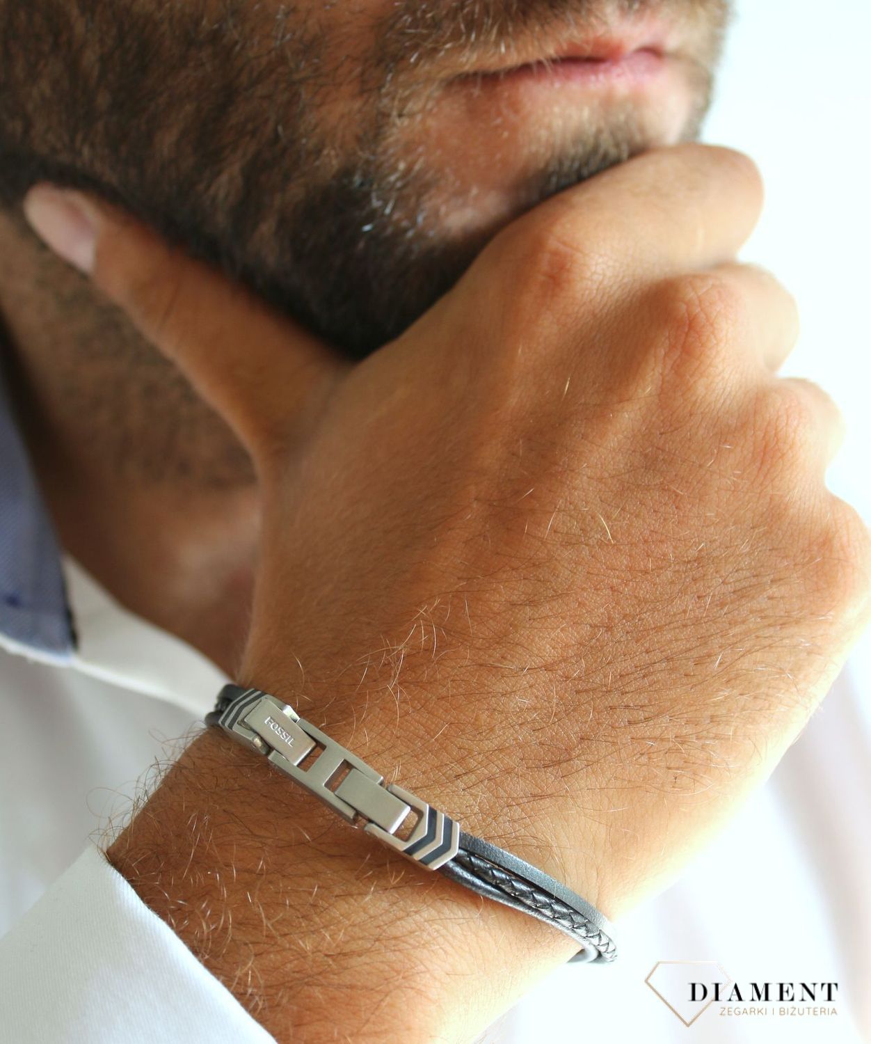 Bransoletka męska Fossil bransoletka Fossil Czarne rzemyki JF03713040.jpg