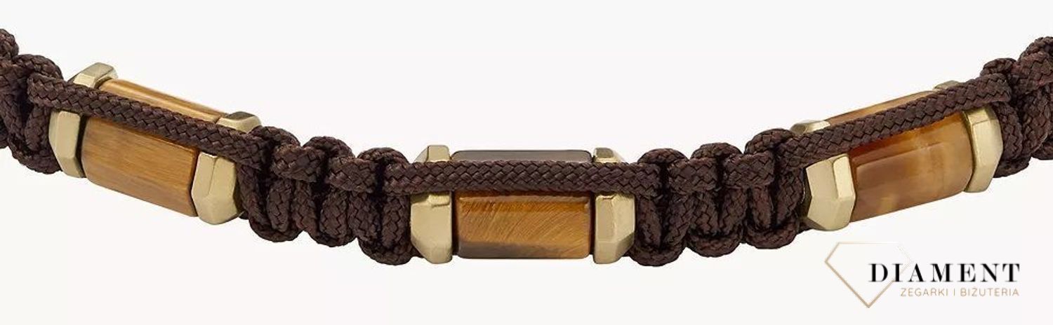 Bransoletka męska z kamieniami Tygrysie oko pleciony sznurek FOSSIL JF04471710. Markowa męska biżuteria na prezent. Bransoletka o modnym charakterze pasująca do każdego mężczyzny, który lubi now 4.jpg