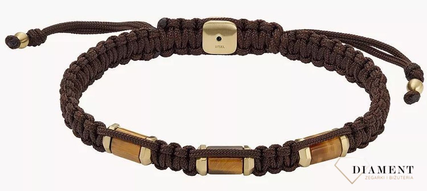 Bransoletka męska z kamieniami Tygrysie oko pleciony sznurek FOSSIL JF04471710. Markowa męska biżuteria na prezent. Bransoletka o modnym charakterze pasująca do każdego mężczyzny, który lubi now 4.jpg