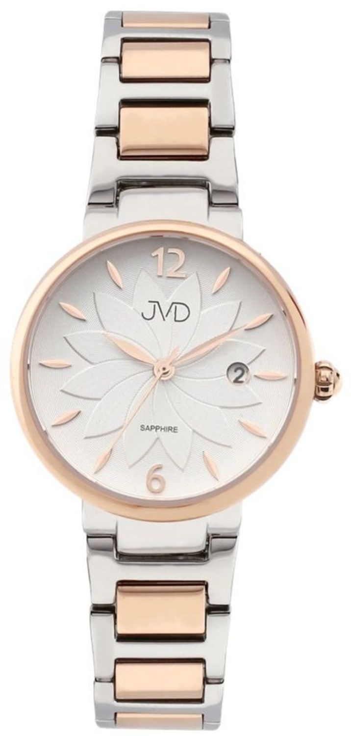 Damski zegarek JVD JG1008.2 bicolor – różowe złoto i srebro z kwiatową tarczą (1).jpg