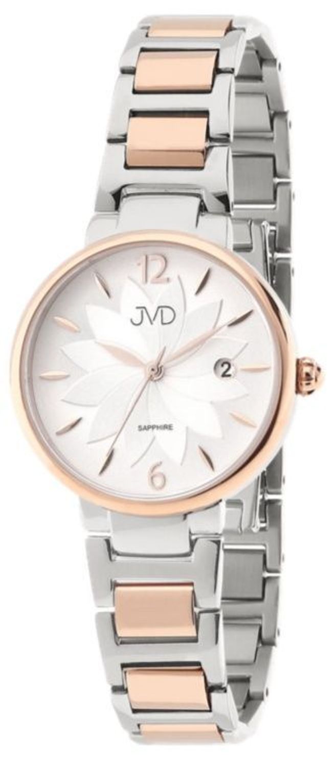 Damski zegarek JVD JG1008.2 bicolor – różowe złoto i srebro z kwiatową tarczą (1).jpg