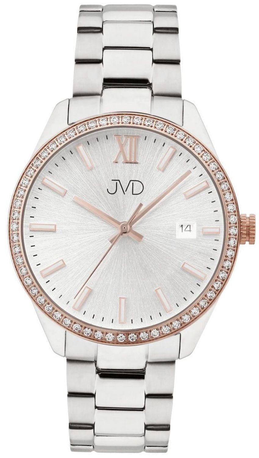 Zegarek damski JVD JG1011.2 z funkcją daty, różano-złotą kopertą (IPRose), mechanizmem Miyota i szkłem hartowanym. Wodoszczelność 5 ATM, klasyczna bransoleta, elegancki styl.11.jpg