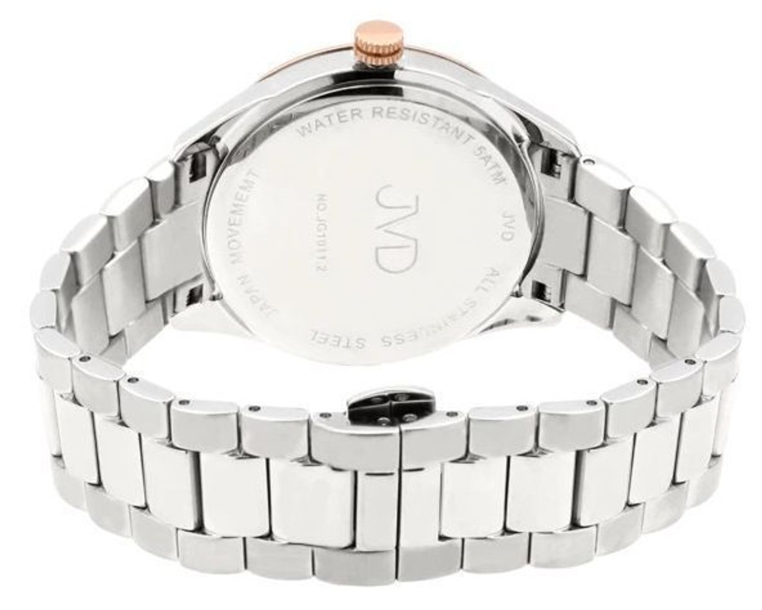 Zegarek damski JVD JG1011.2 z funkcją daty, różano-złotą kopertą (IPRose), mechanizmem Miyota i szkłem hartowanym. Wodoszczelność 5 ATM, klasyczna bransoleta, elegancki styl.11.jpg