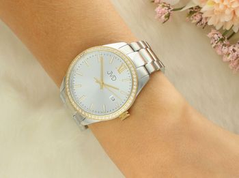 Stylowy zegarek damski JVD JG1011.3 z kopertą 36 mm, stal nierdzewna z powłoką IPGold, mechanizm Miyota, szkło mineralne, datownik, wodoszczelność 5 ATM. Idealny na co dzień i na prezent.6s.jpg