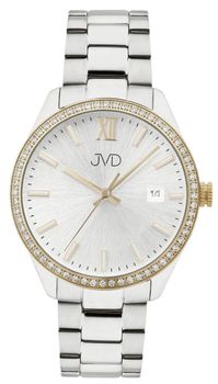 Stylowy zegarek damski JVD JG1011.3 z kopertą 36 mm, stal nierdzewna z powłoką IPGold, mechanizm Miyota, szkło mineralne, datownik, wodoszczelność 5 ATM1.jpg