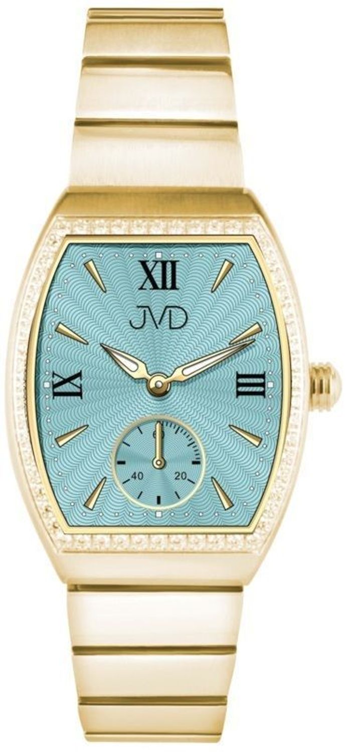 Zegarek damski JVD JG1038.3, posiada mechanizm japoński Miyota, zasilany za pomocą baterii. Elegancka tarcza zegarka ze złotymi indeksami zapewnia przejrzysty i nowoczesny wygląd. Wskazówki w tym modelu są koloru złotego.jpg