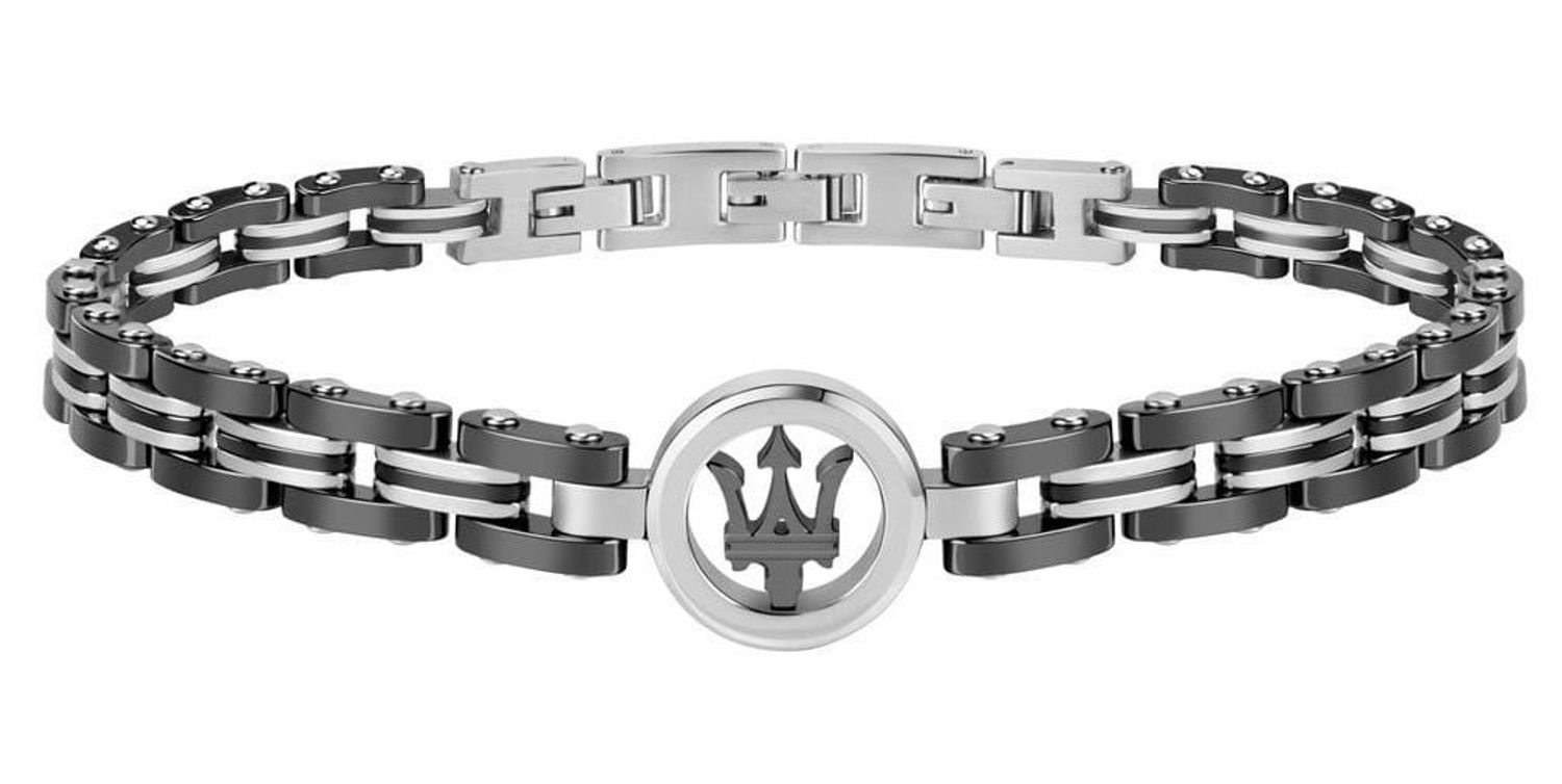 Bransoletka męska stalowa Maserati czarna z okrągłym logo JM219AQH13.jpg