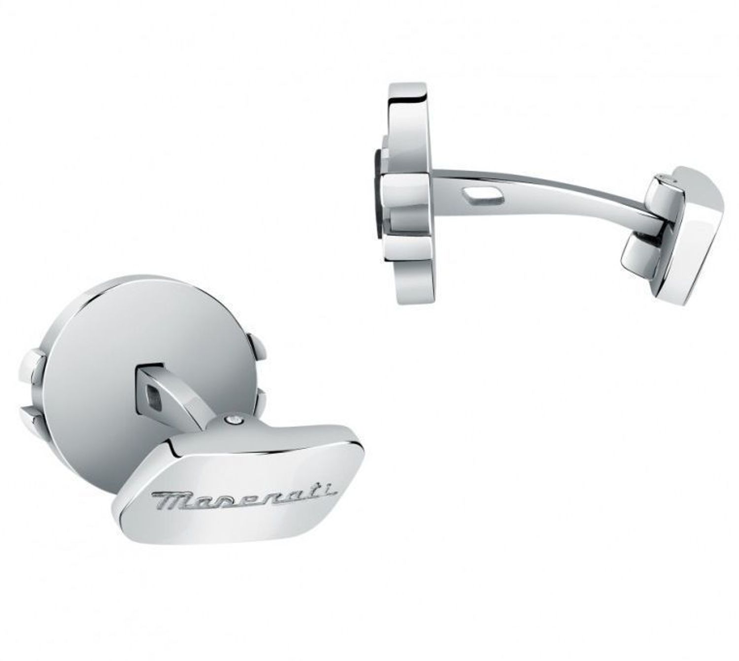 Stalowe spinki do mankietów Maserati okrągłe z logo JM223ATK21.  Spinki do mankietów. Stalowe spinki do mankietów. Spinki Maserati do mankietów. Biżuteria męska Maserati..jpg