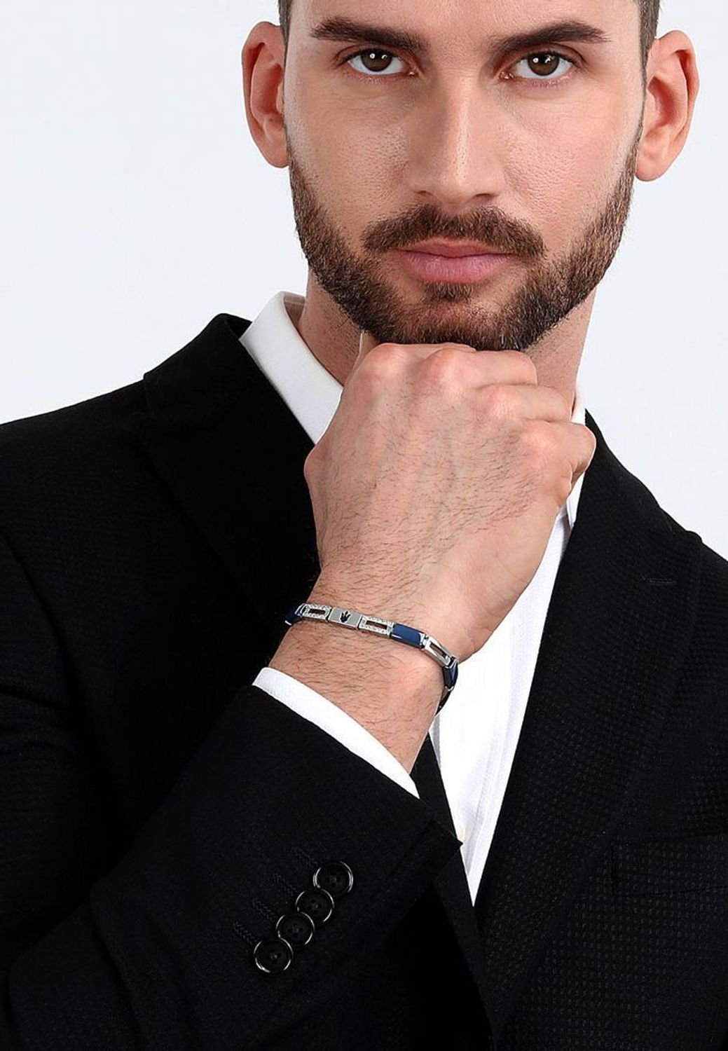 Bransoletka męska stalowa Maserati z ceramiką niebiesko-srebrna JM223ATZ23.jpg