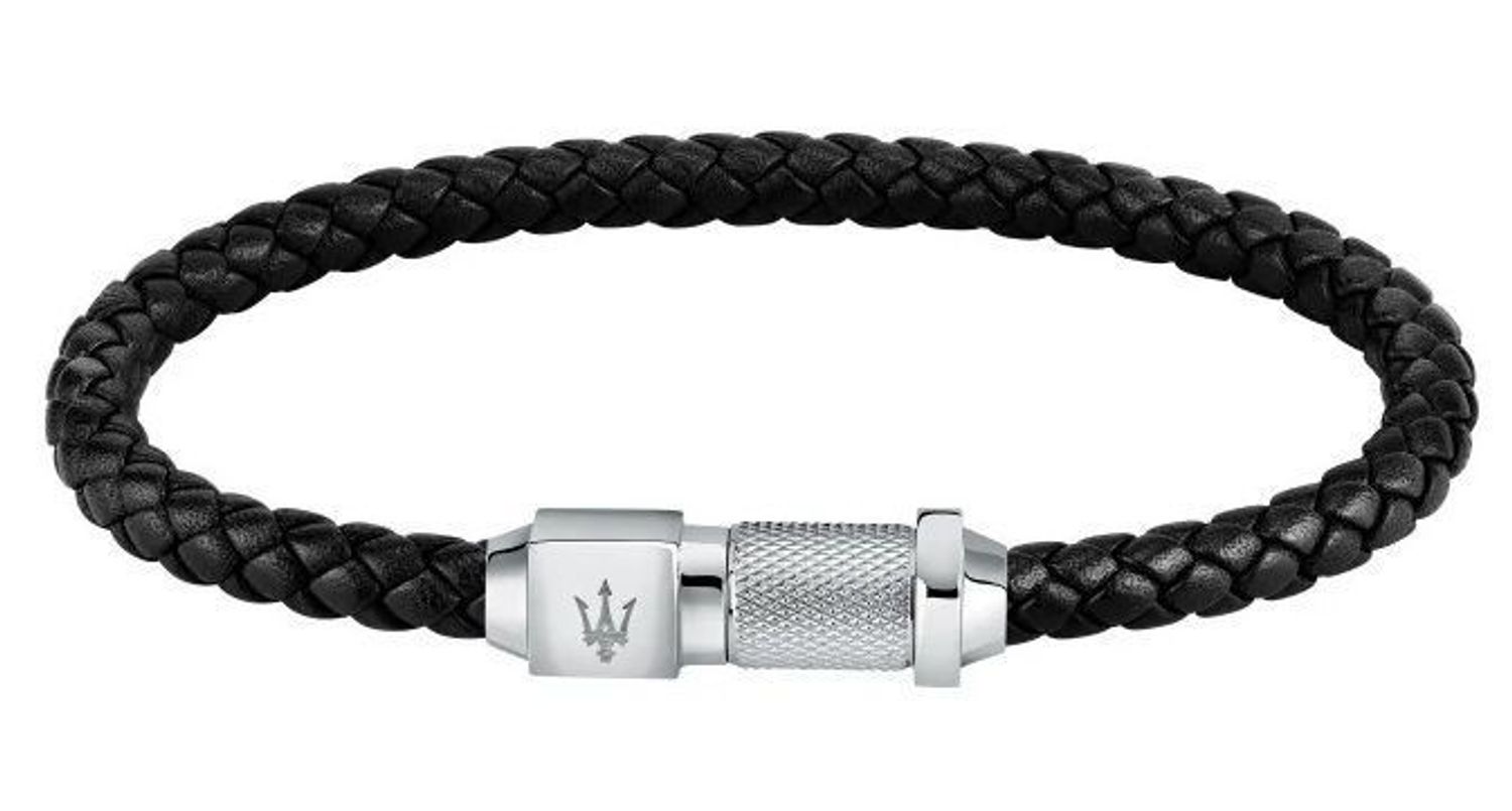 Bransoletka męska Maserati skórzana czarna plecionka JM223AVE17. Męska bransoletka Maserati. Bransoletka męska z logo. Bransoletka męska Maserati. Bransoletka włoskiej marki Maserati na prezent dla mężczyzny..jpg