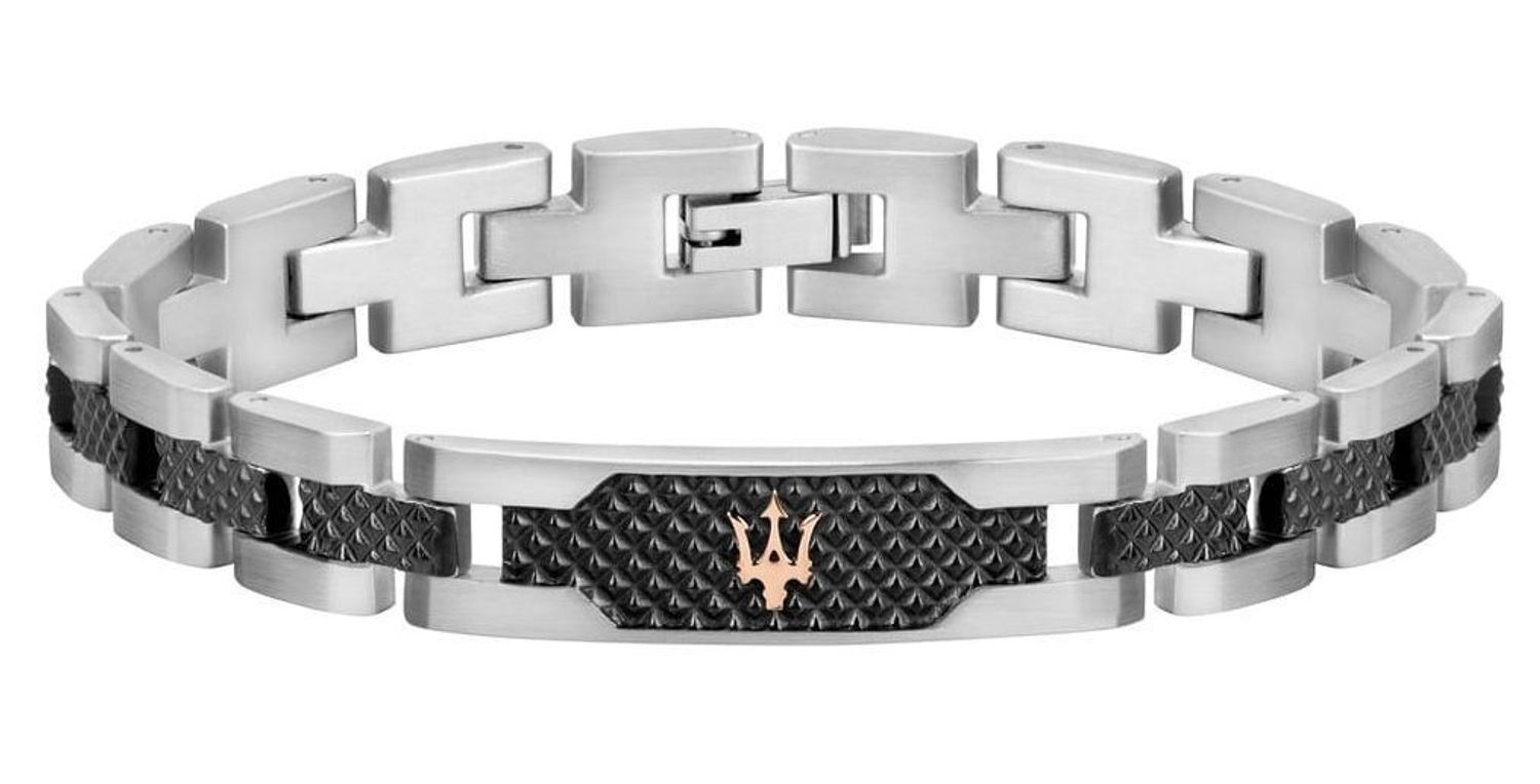 Bransoletka męska stalowa Maserati srebrna z logo JM419ASC01. Męska bransoletka Maserati. Bransoletka męska z logo. Bransoletka męska Maserati. Bransoletka włoskiej marki Maserati na prezent dla mężczyzny..jpg