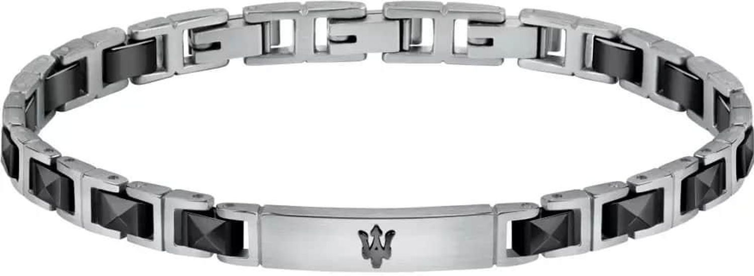 Bransoletka męska stalowa Maserati z logo na blaszce czarno-srebrna JM420ATI06. Męska bransoletka Maserati. Bransoletka męska z logo. Bransoletka męska Maserati. Bransoletka włoskiej marki Maserati na prezent dla mężczyzny..jpg