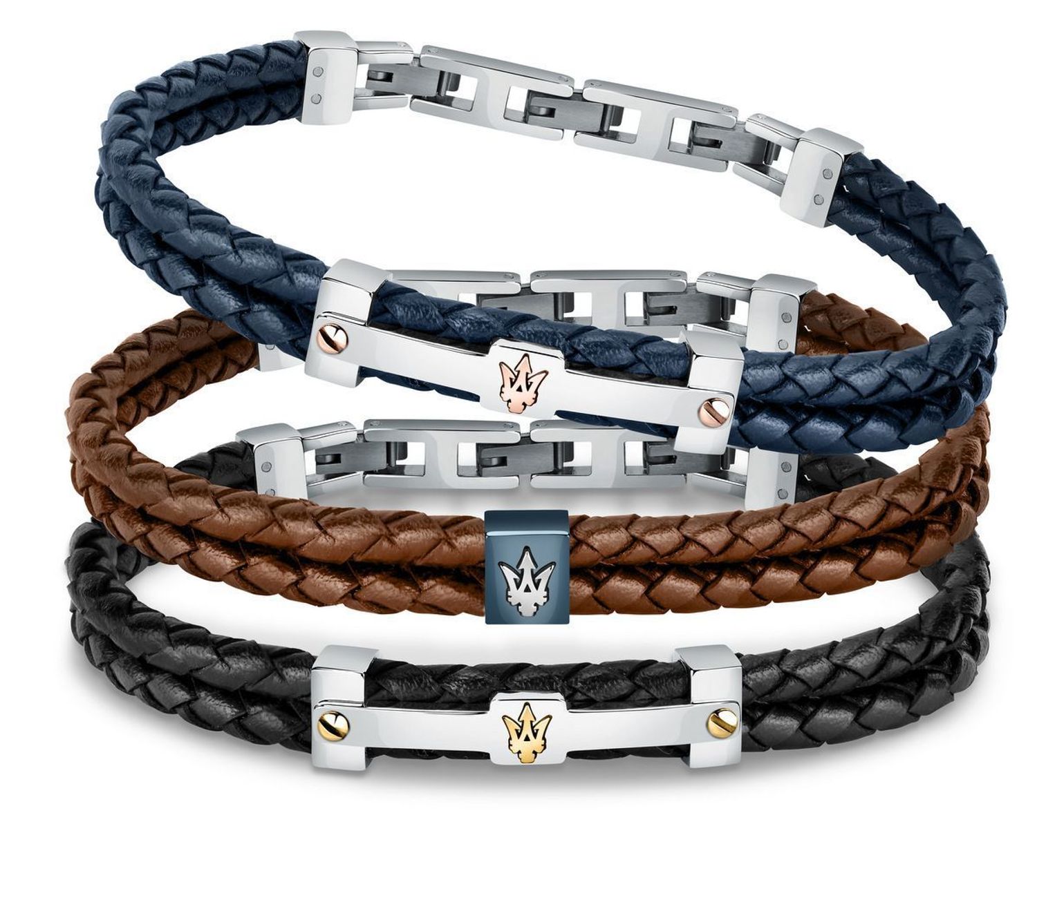 Bransoletka męska Maserati czarna skóra podwójna plecionka JM422AVE11 stal (2).jpg