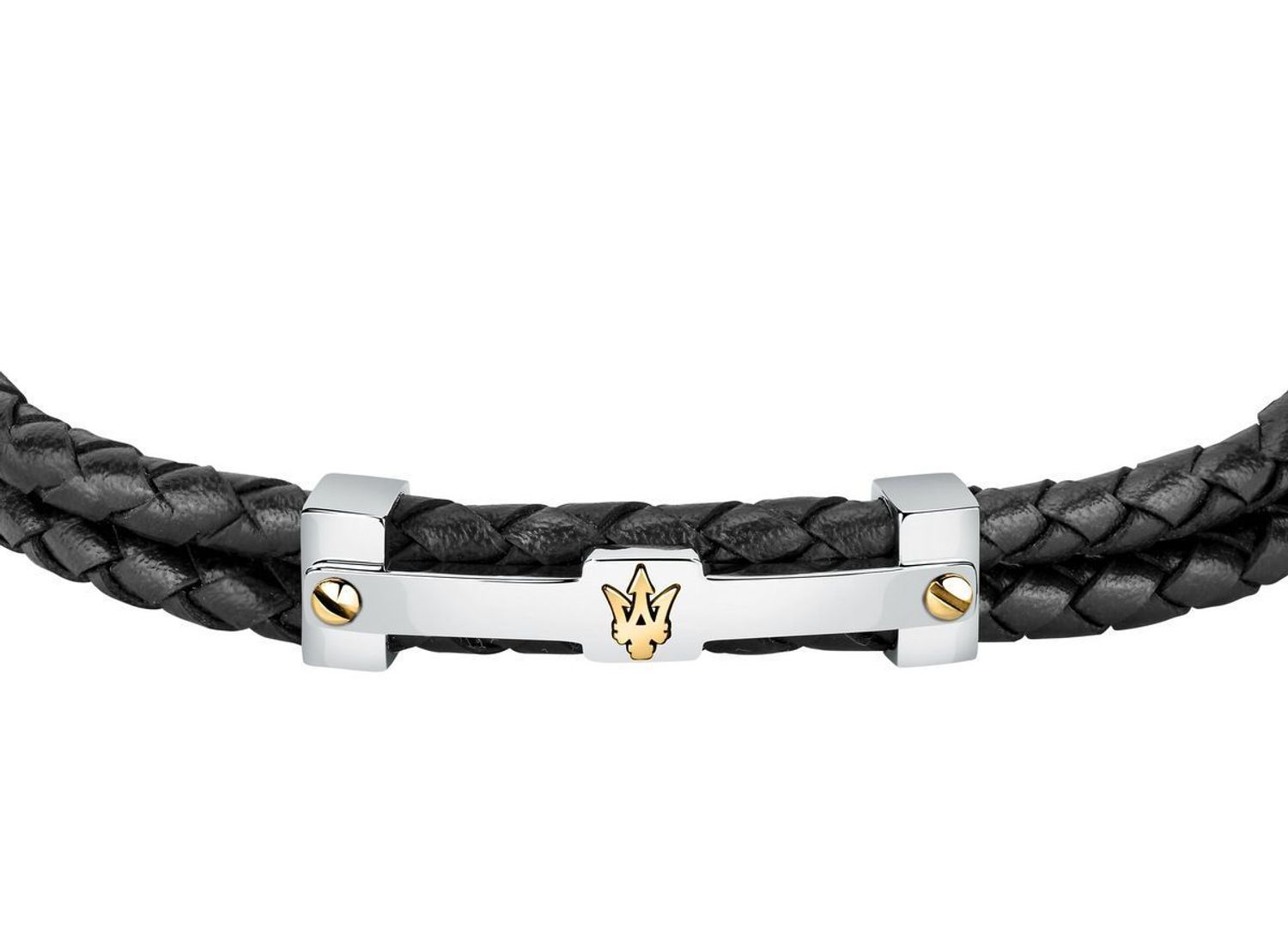 Bransoletka męska Maserati czarna skóra podwójna plecionka JM422AVE11 stal (2).jpg