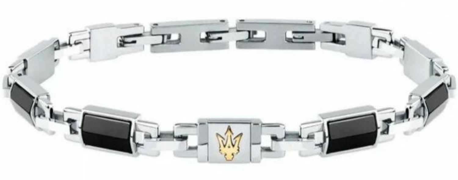 Stylowa bransoleta męska Maserati Ceramic JM425ATZ69 ze stali szlachetnej i ceramiki, z wyraźnym logo marki. Regulowana długość i zapięcie na zatrzask.1.jpg