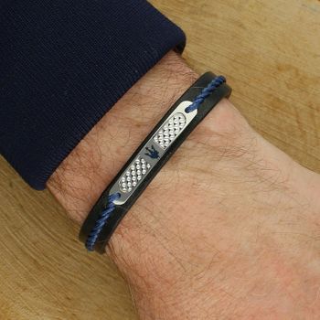 Męska bransoleta Maserati JM525AVE30 – stal i skóra, niebieska, trójząb Maserati męska.jpg