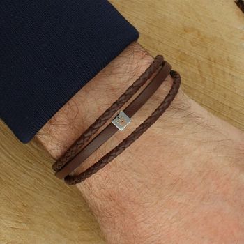 Męska bransoleta Maserati JM525AVE33 – brązowa skóra z recyklingu i stal, ekologiczna elegancja brown.jpg