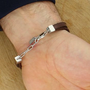 Męska bransoleta Maserati JM525AVE33 – brązowa skóra z recyklingu i stal, ekologiczna elegancja zapięcie.jpg