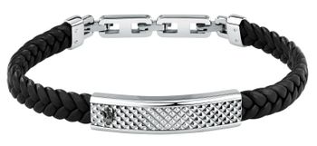 Bransoletka męska Maserati Recycled Leather z czarnej skóry z recyklingu, stalowa płytka z trójzębem, regulowana długość i zapięcie na zatrzask.11.jpg