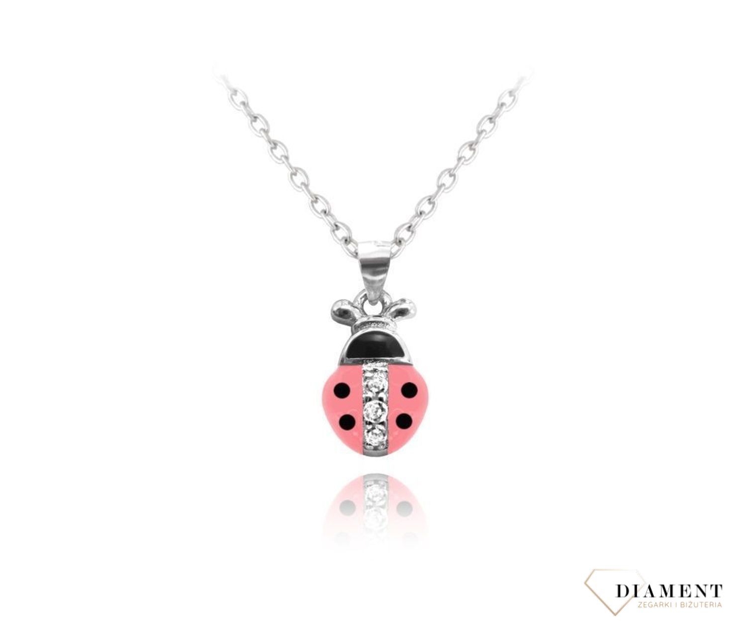 Naszyjnik srebrny dla dziewczynki różowa biedronka JMAD0001PN38.jpg