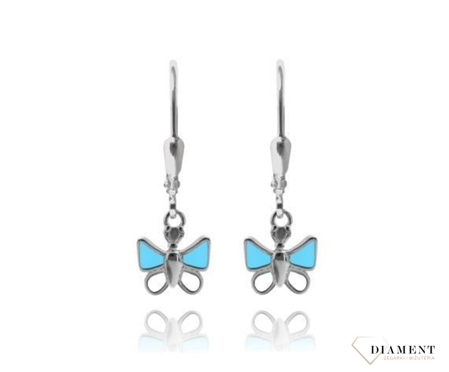 Srebrne kolczyki dziecięce wiszące niebieskie motylki JMAD0004BE00.jpg