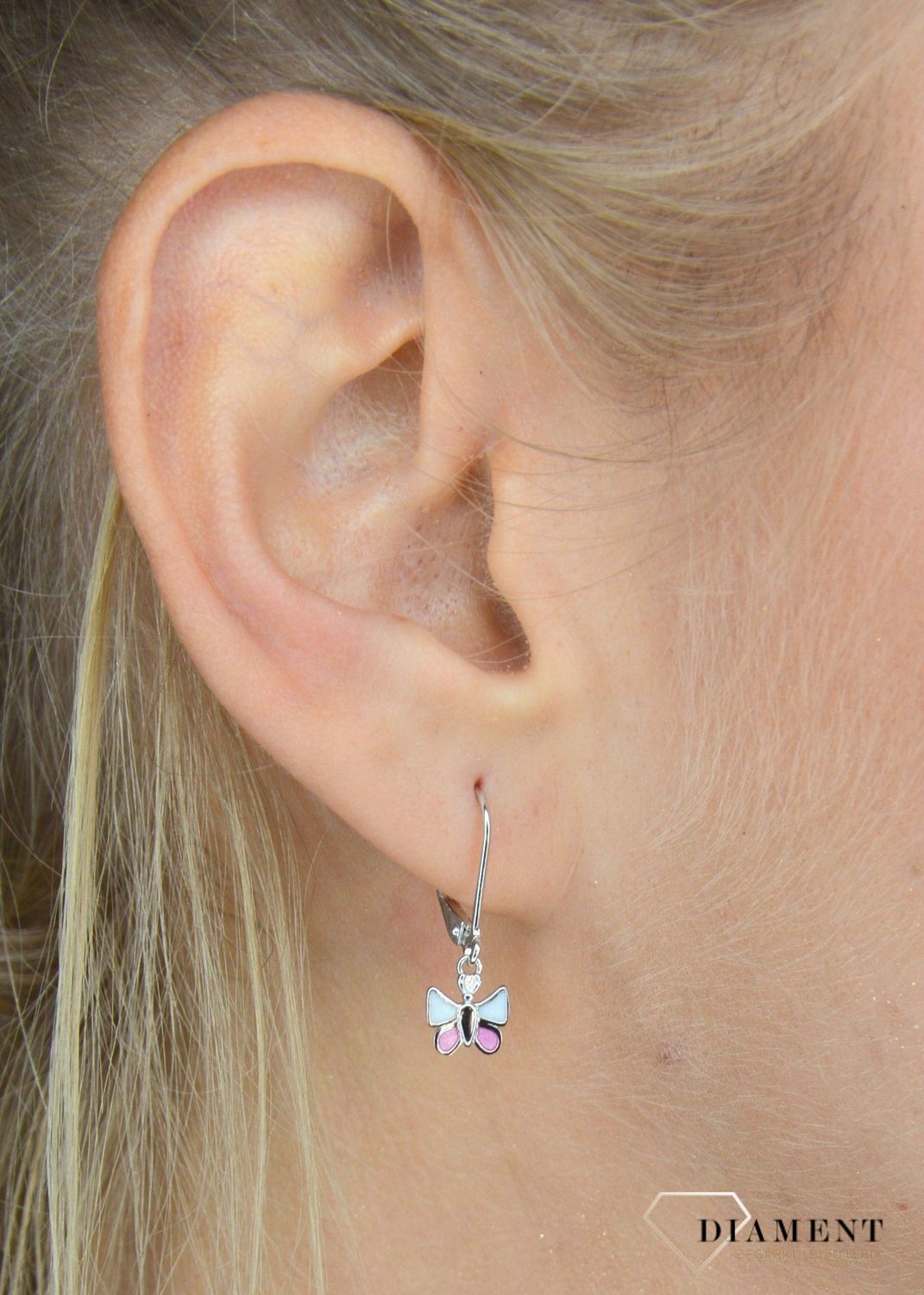 Srebrne kolczyki biało różowe motyle JMAD0004PE00.jpg