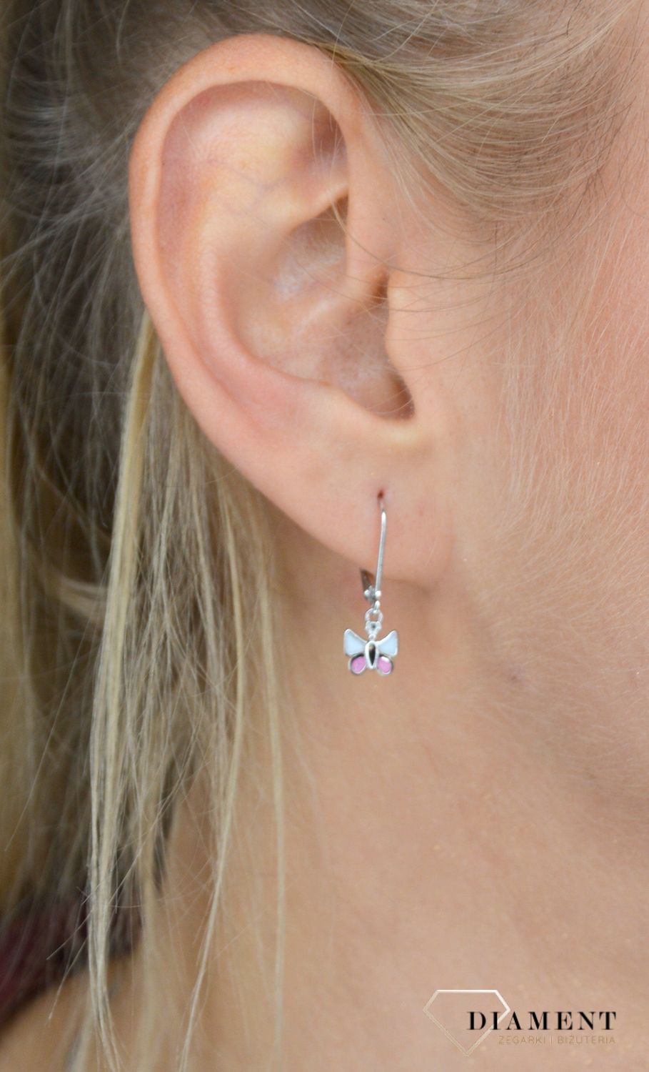 Srebrne kolczyki biało różowe motyle JMAD0004PE00.jpg