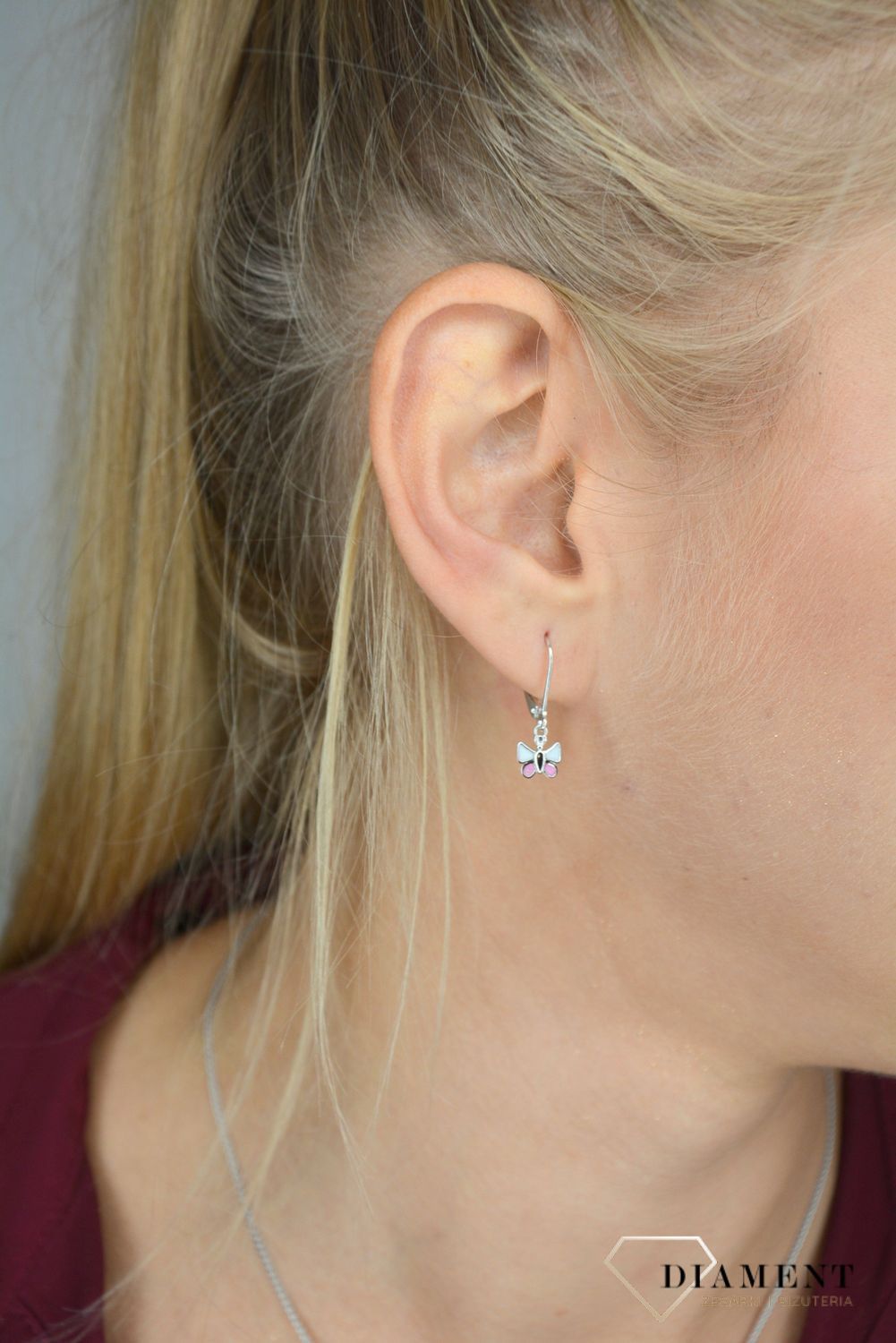 Srebrne kolczyki biało różowe motyle JMAD0004PE00.jpg