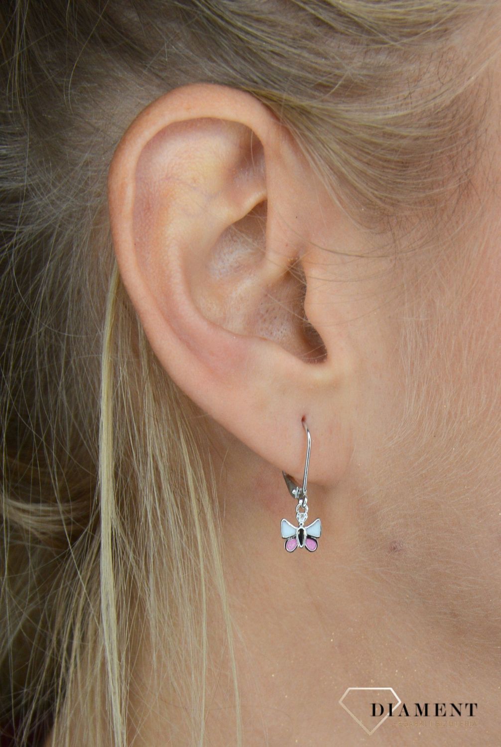 Srebrne kolczyki biało różowe motyle JMAD0004PE00.jpg
