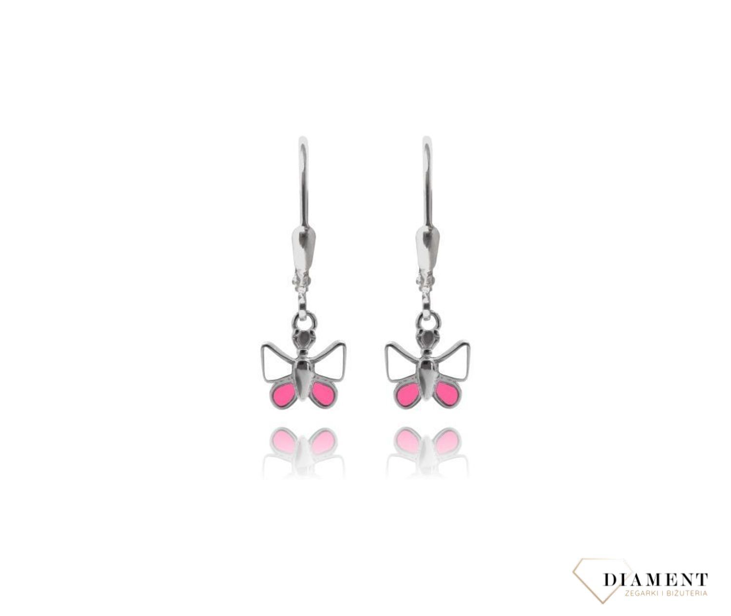 Srebrne kolczyki biało różowe motyle JMAD0004PE00.jpg