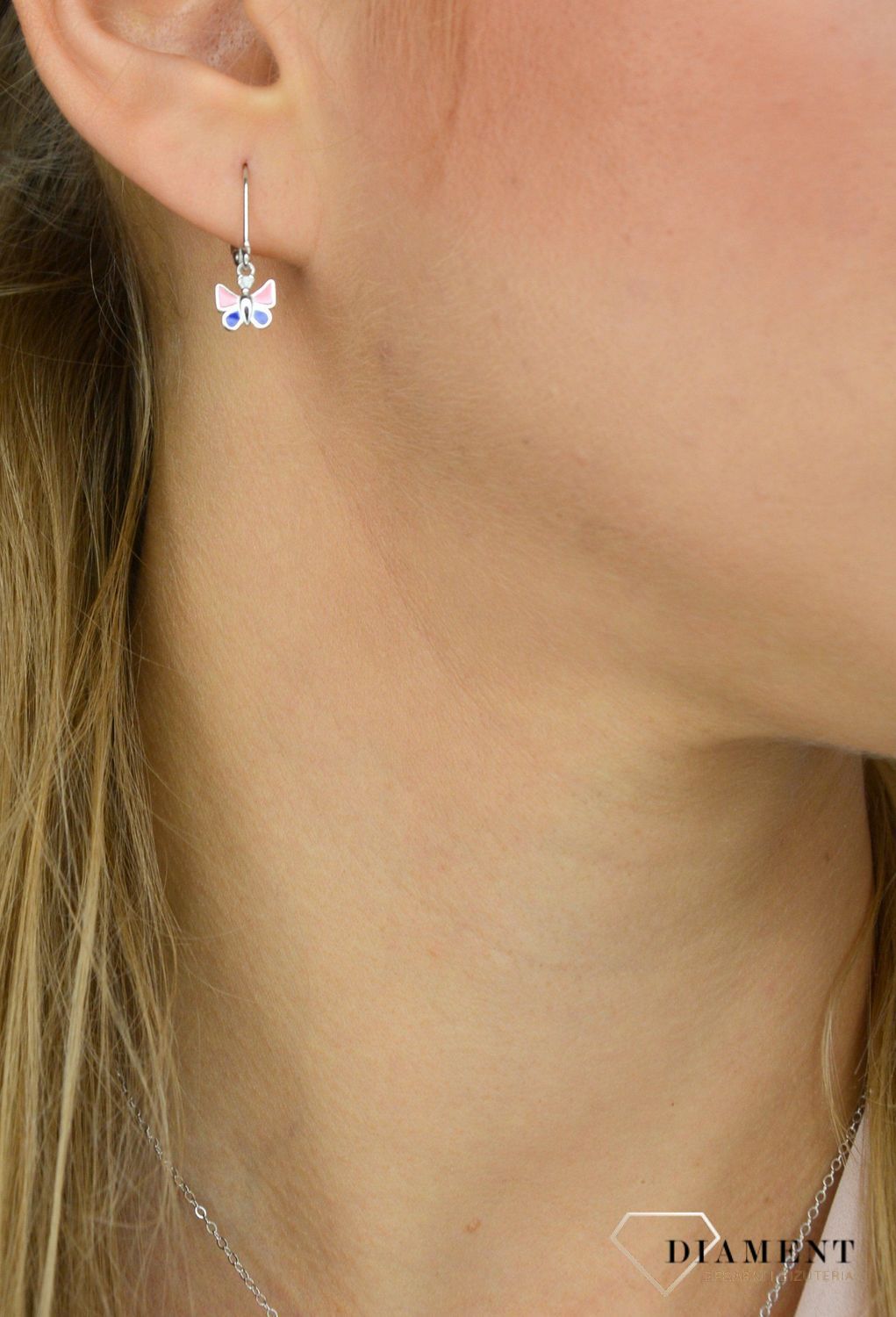 Srebrne kolczyki niebiesko różowe motyle JMAD0004SE00.jpg